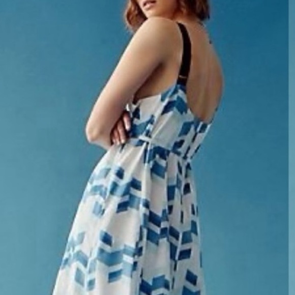🥳 HP Peter Som x Anthropologie Larissa M Blue Print Tiered Belted Maxi Dress - Picture 8 of 8